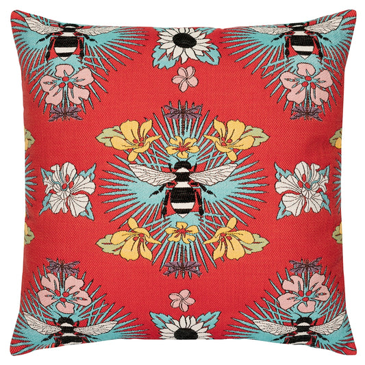22" Square Elaine Smith Pillow  Tropical Bee Red