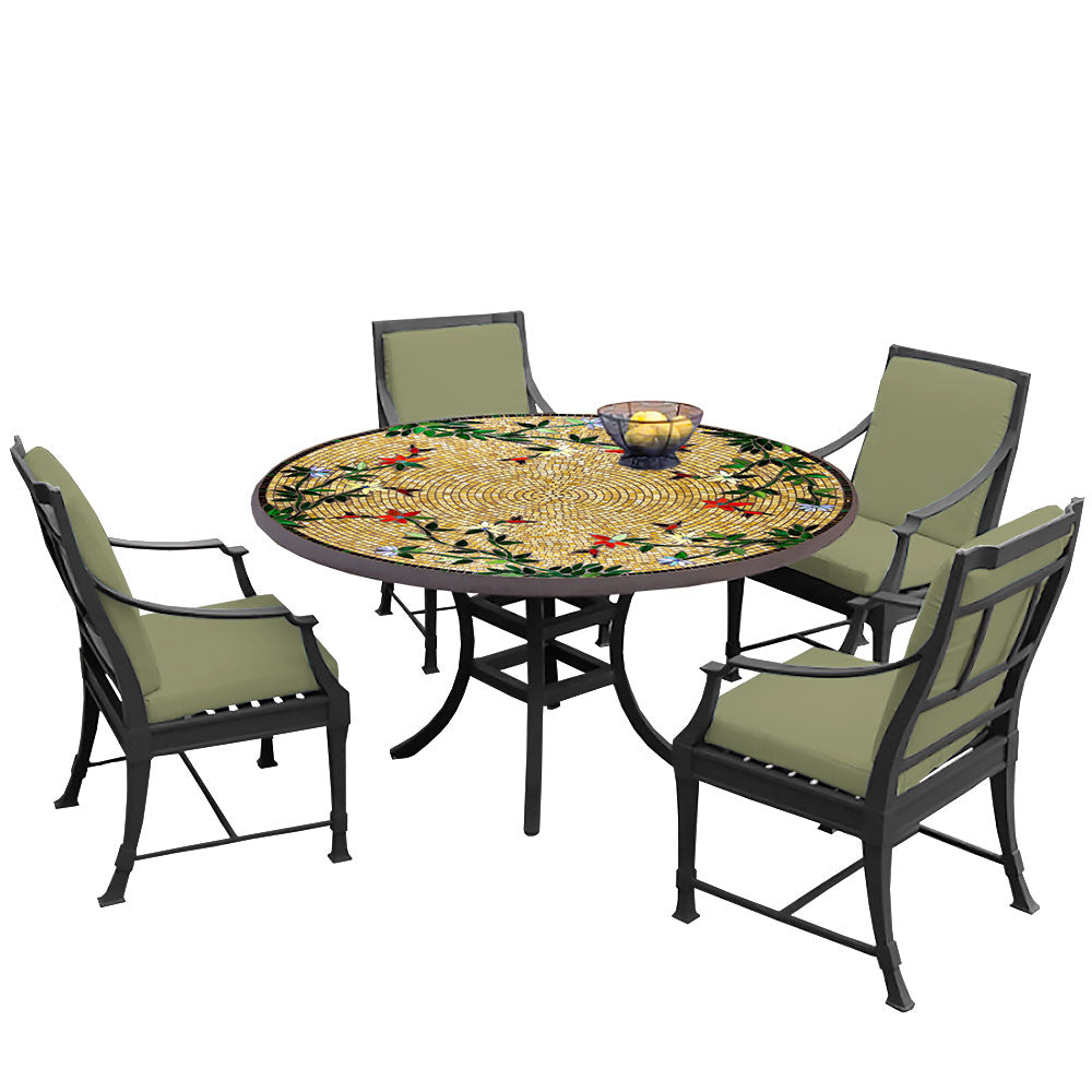60" Round Mosaic Dining Table w/ Olympia Chairs Set with Black Frame