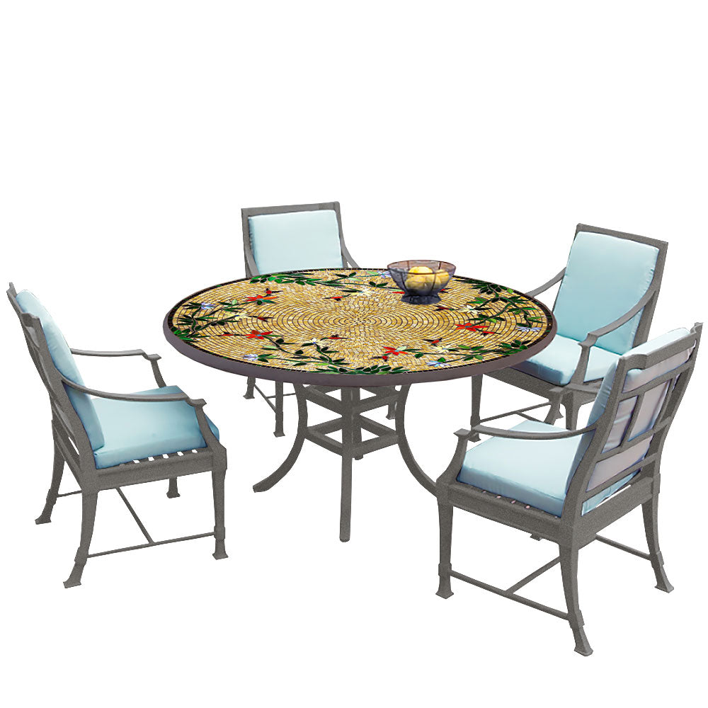 54" Round Mosaic Dining Table w/ Olympia Chairs Set with Pewter Frame