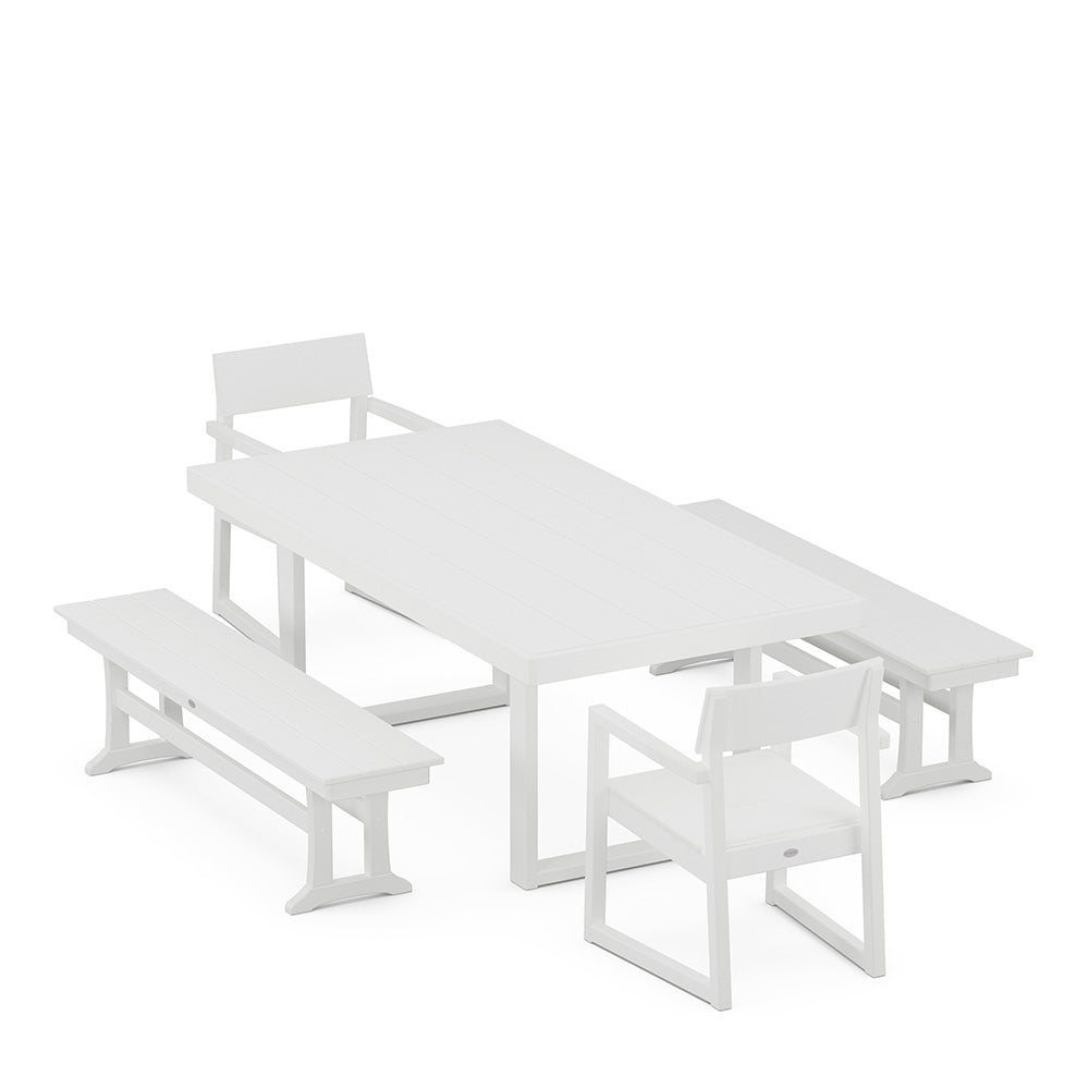 EDGE 5 Piece Dining Set with Benches White, image 10