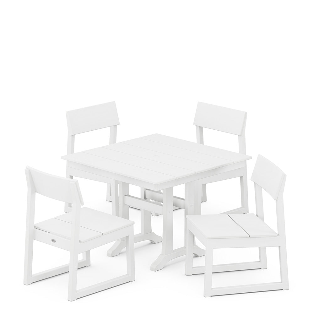 EDGE 5 Piece Farmhouse Trestle Side Chair Dining Set White, image 7