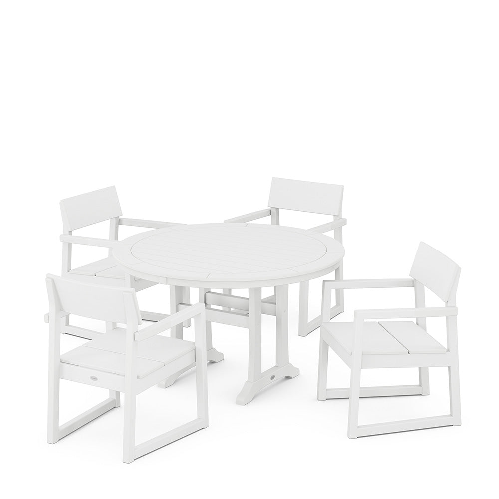 EDGE 5 Piece Round Dining Set with Trestle Legs White, image 10