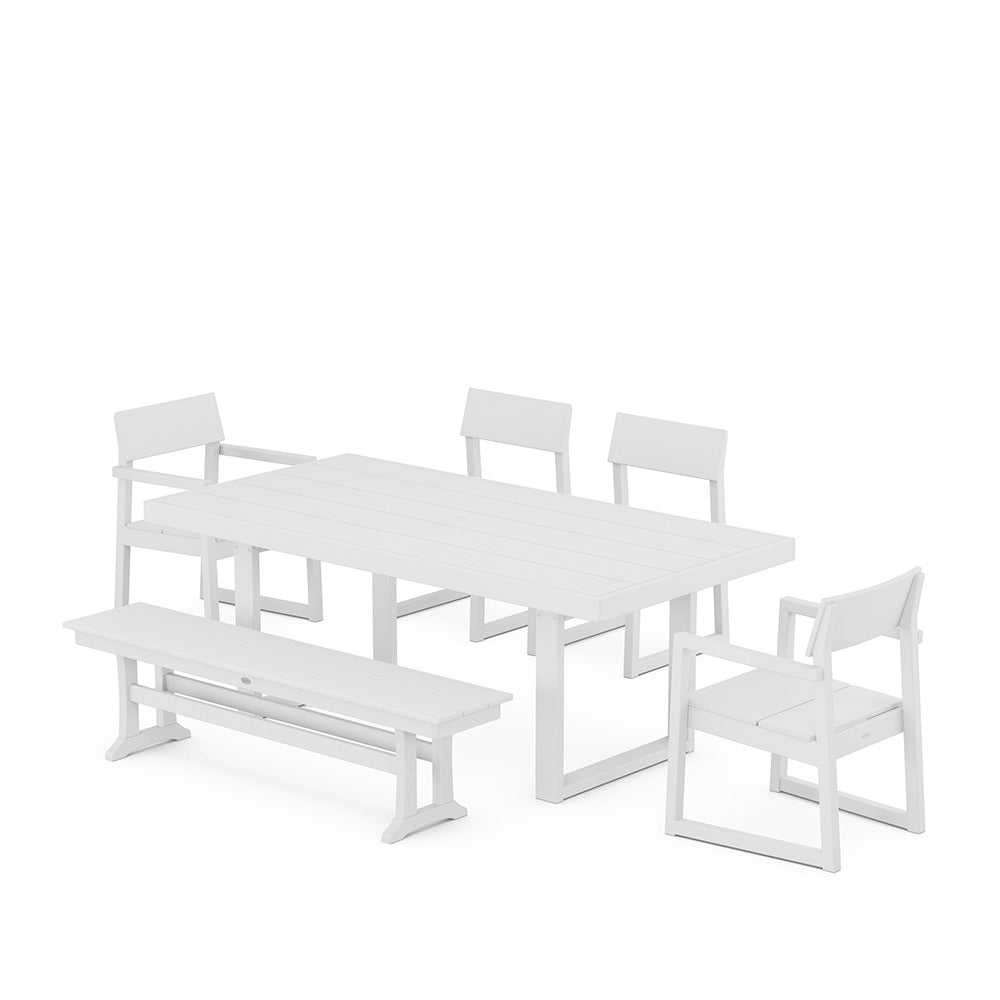 EDGE 6 Piece Dining Set with Bench White, image 10