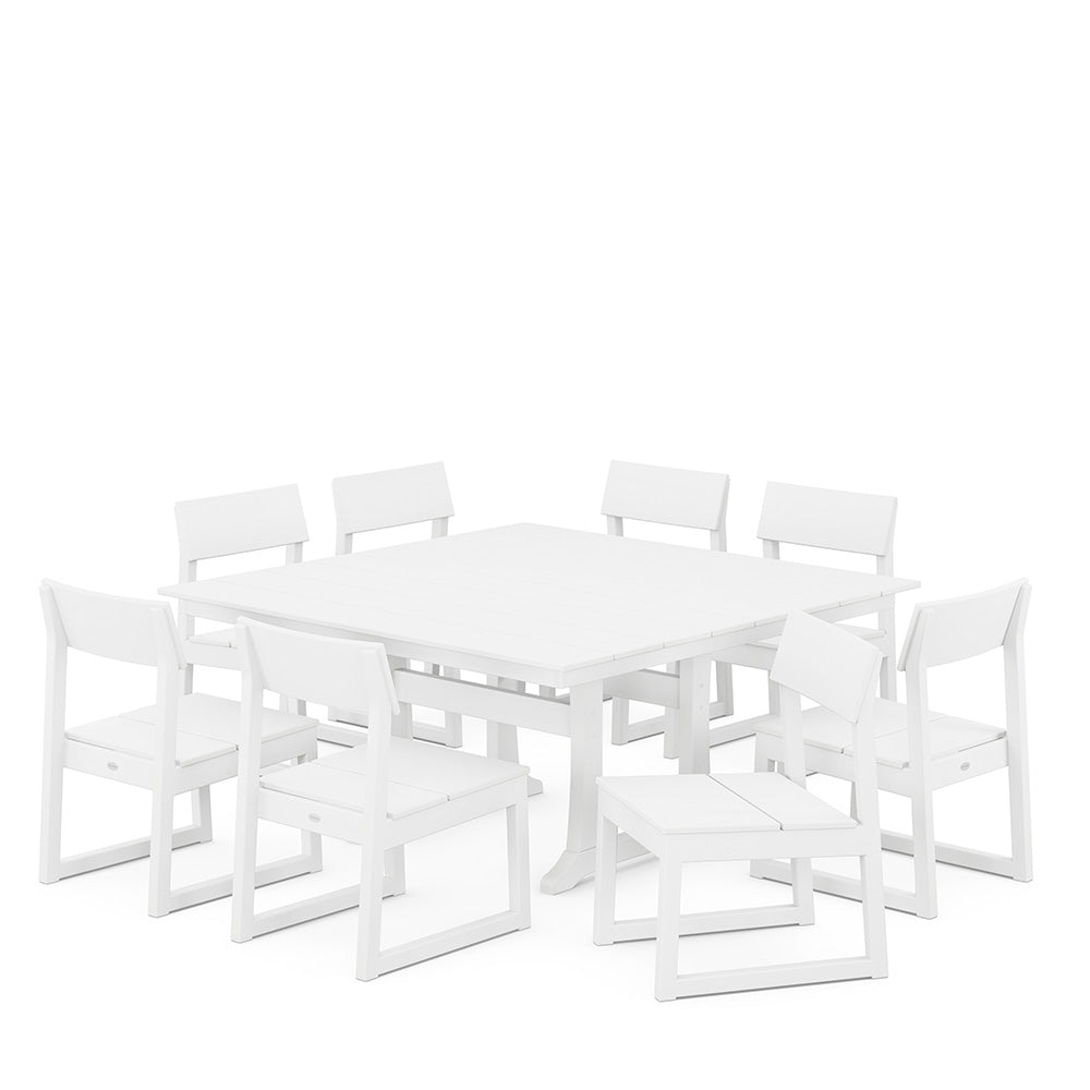 EDGE 9 Piece Farmhouse Trestle Dining Set White, image 7