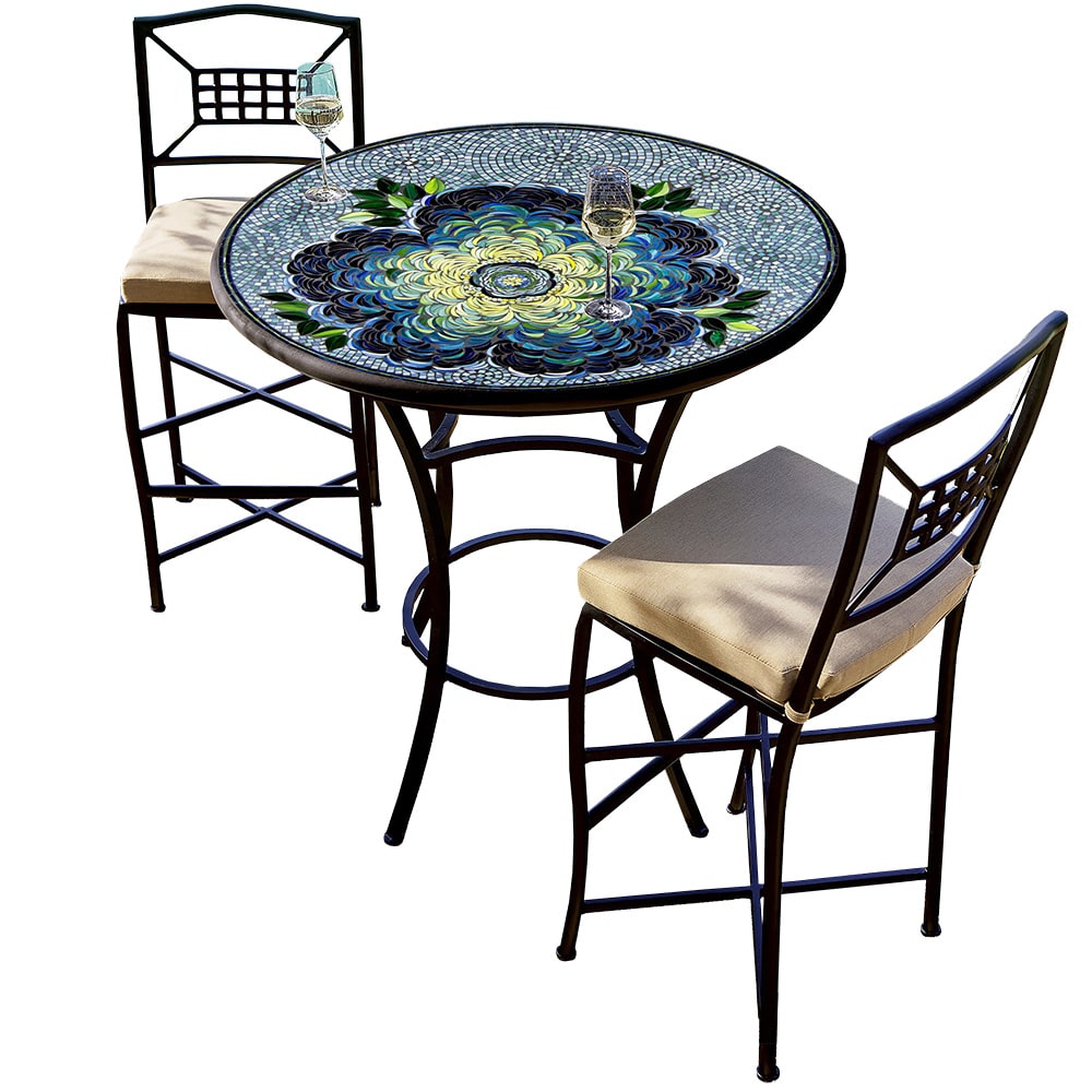 36" Round Mosaic Top Counter Height Bistro Set with Black Frame