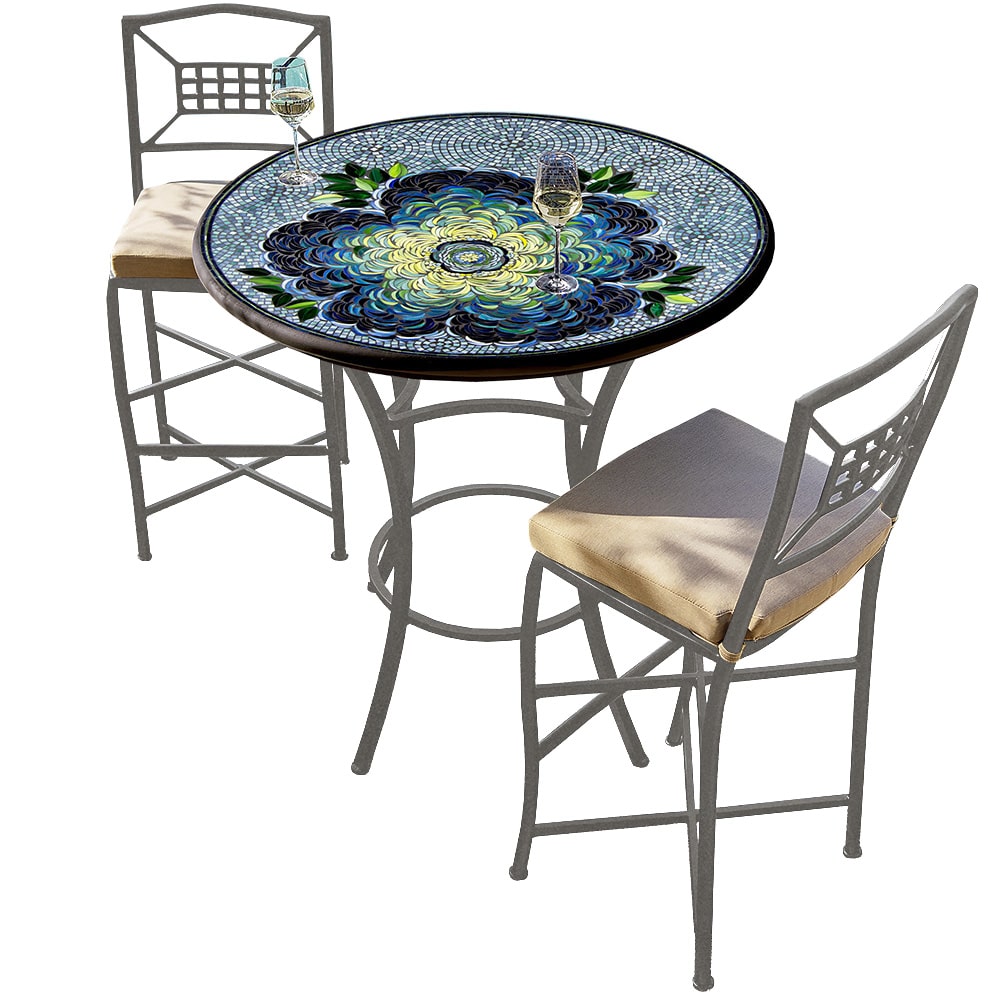 36" Round Mosaic Top Counter Height Bistro Set with Pewter Frame