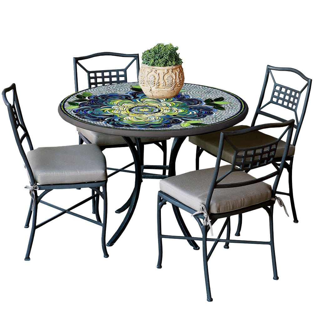 48" Round Mosaic Top Dining Set with Black Frame
