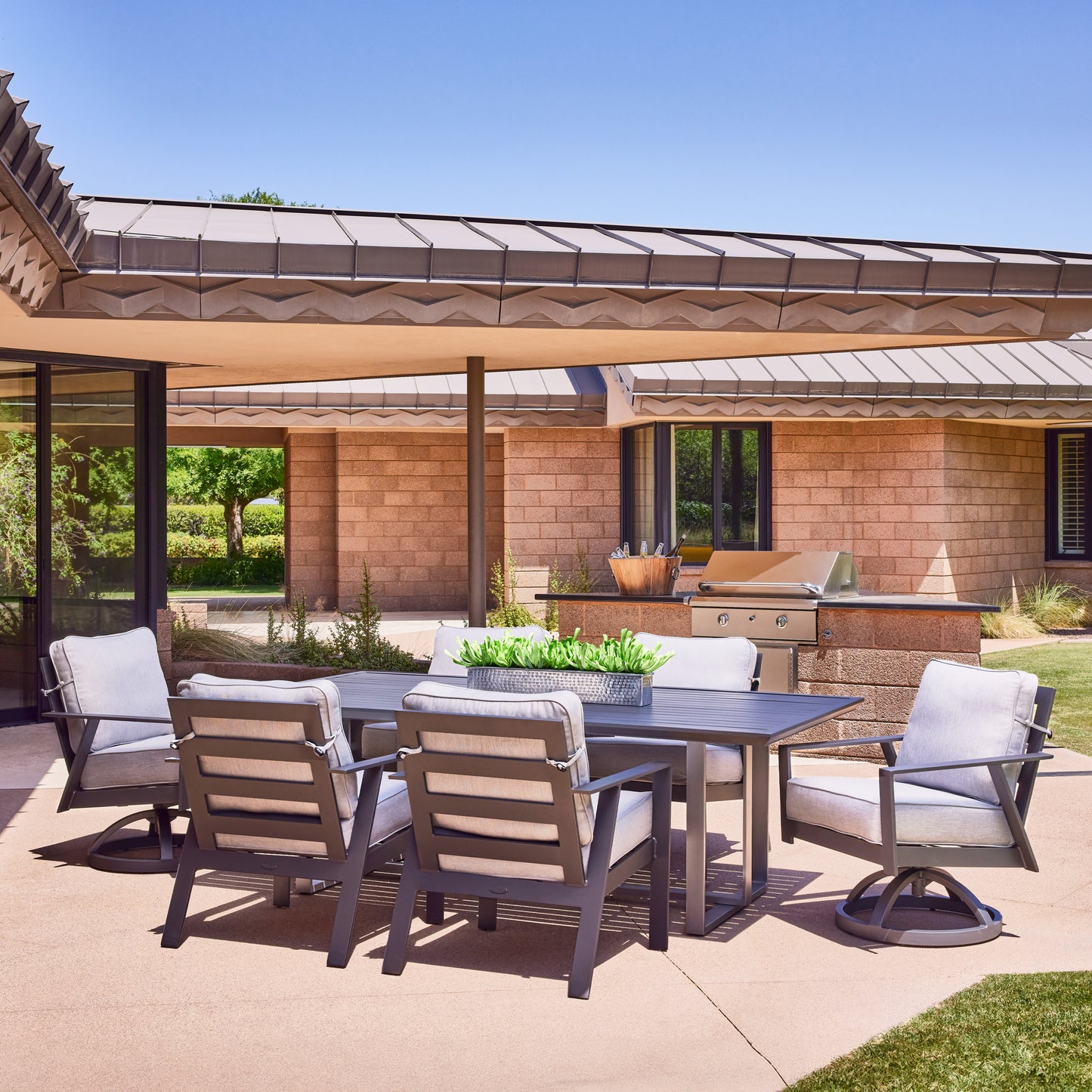 Luxe 7 Piece Dining Set Panama Smoke Grey Cushions Environmental, image 3