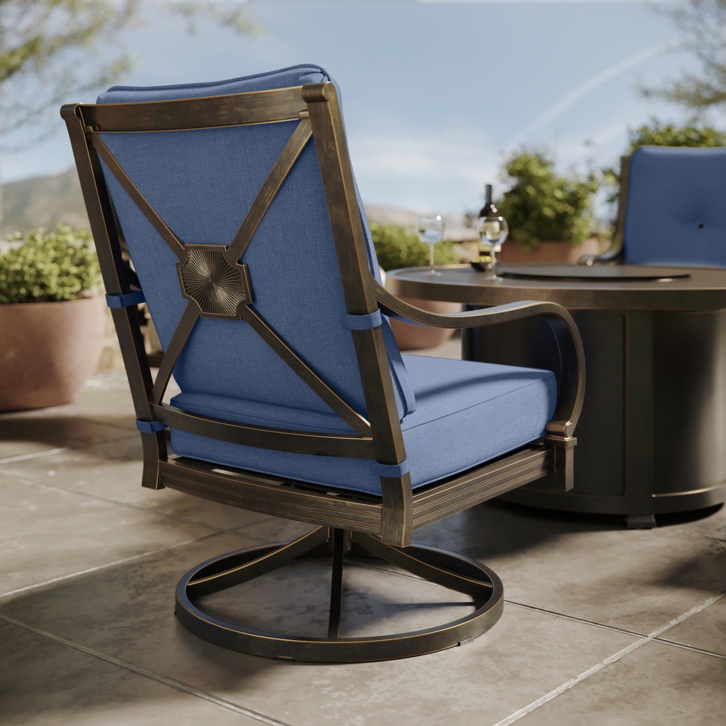 Napili High Back Swivel Rocker Club Chair with Venus Cabana Cushions Environmental, image 6