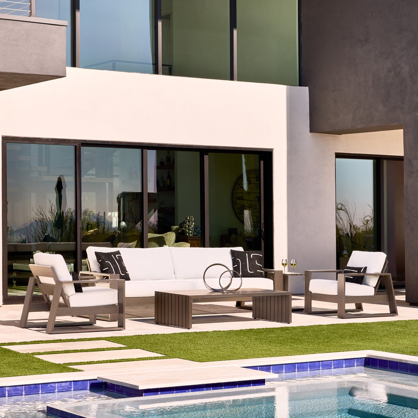 Novara XL Sofa Set Nurture Pebble Cushions Smoke Finish Environmental, image 6