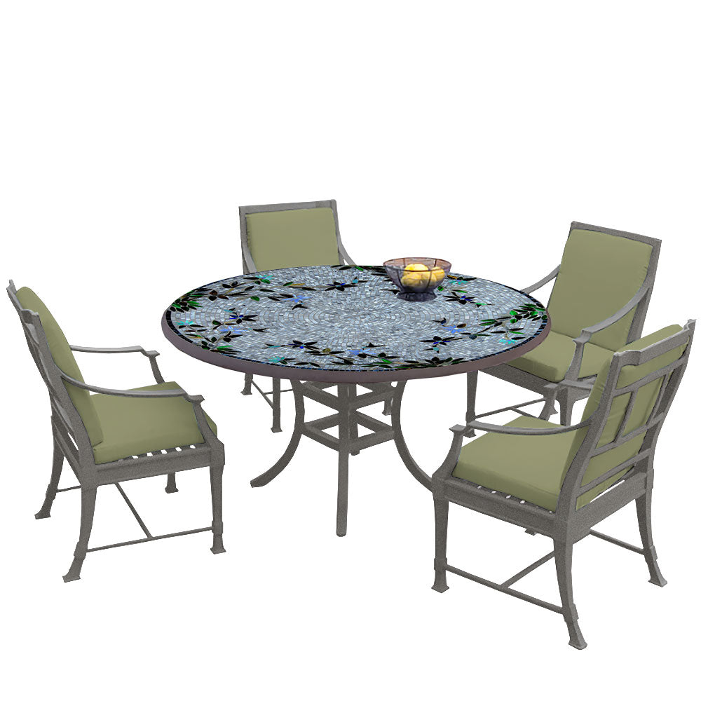 60" Round Mosaic Dining Table w/ Olympia Chairs Set with Pewter Frame