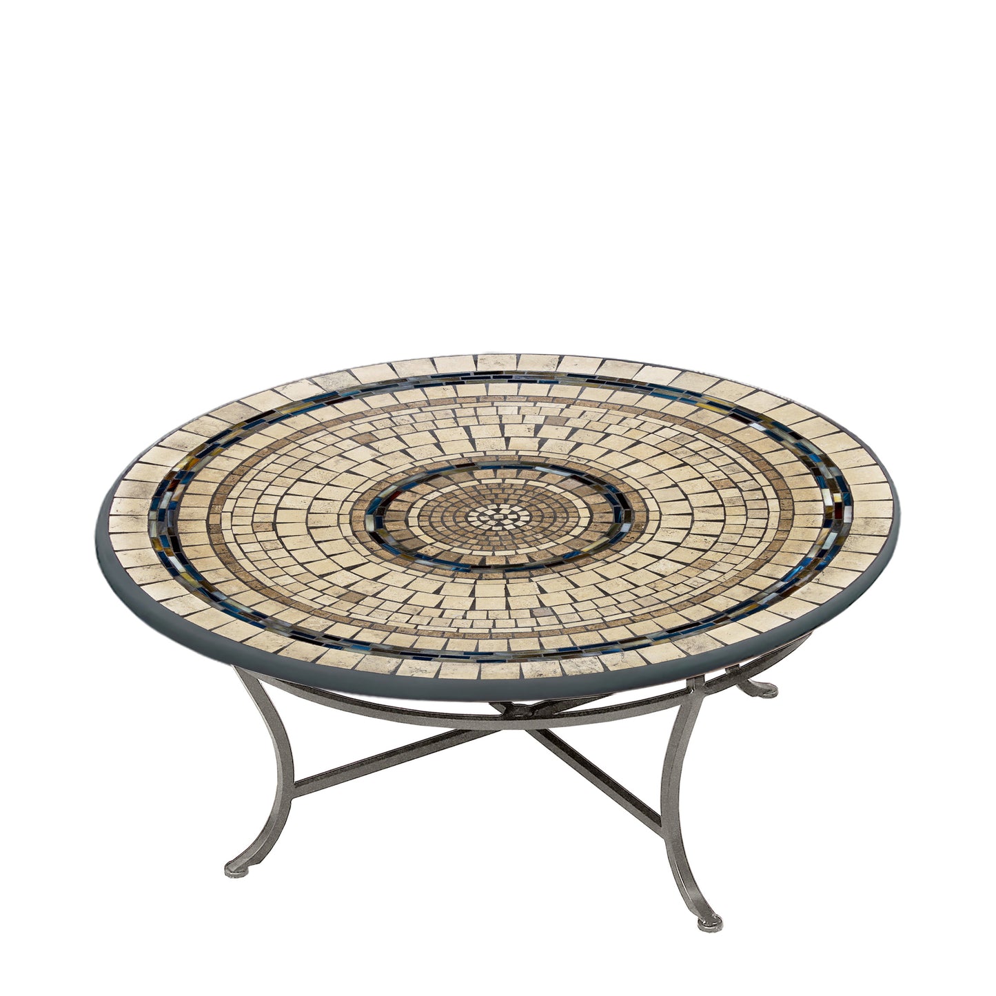 Slate Stone Round Coffee Table Pewter Frame, image 12