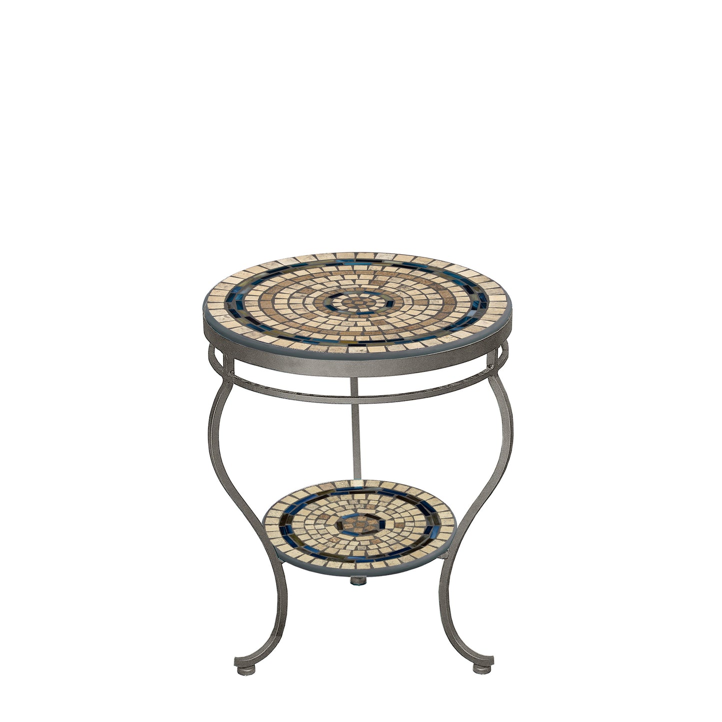 Slate Stone Round Double Tiered Side Table Pewter Frame, image 12