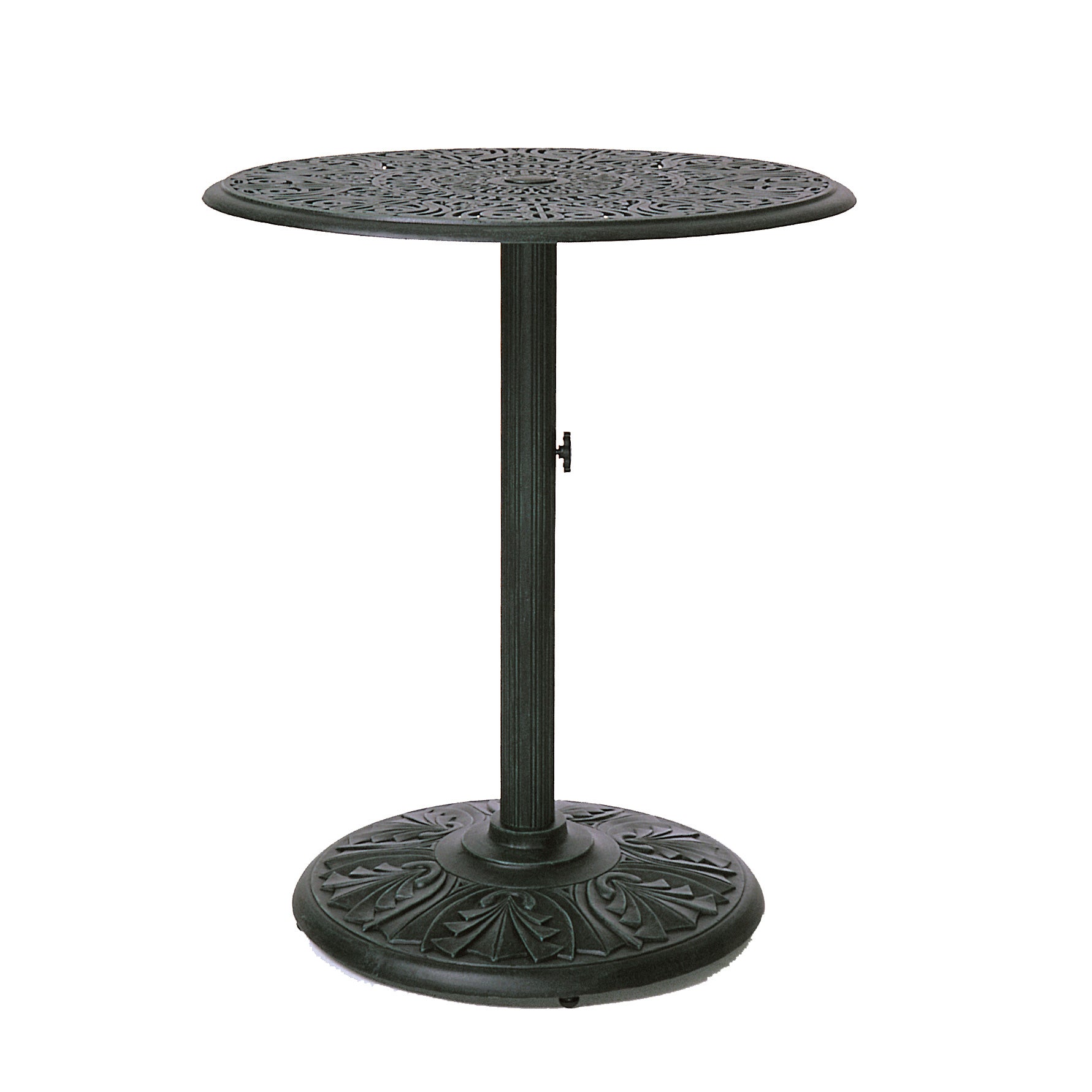 counter height patio table with umbrella hole 30" Round Tuscany Pedestal Counter Height Table by Hanamint | Aluminum Occasional