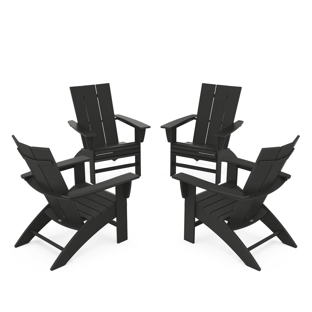 4 Piece Modern Curveback Adirondack Conversation Set Black