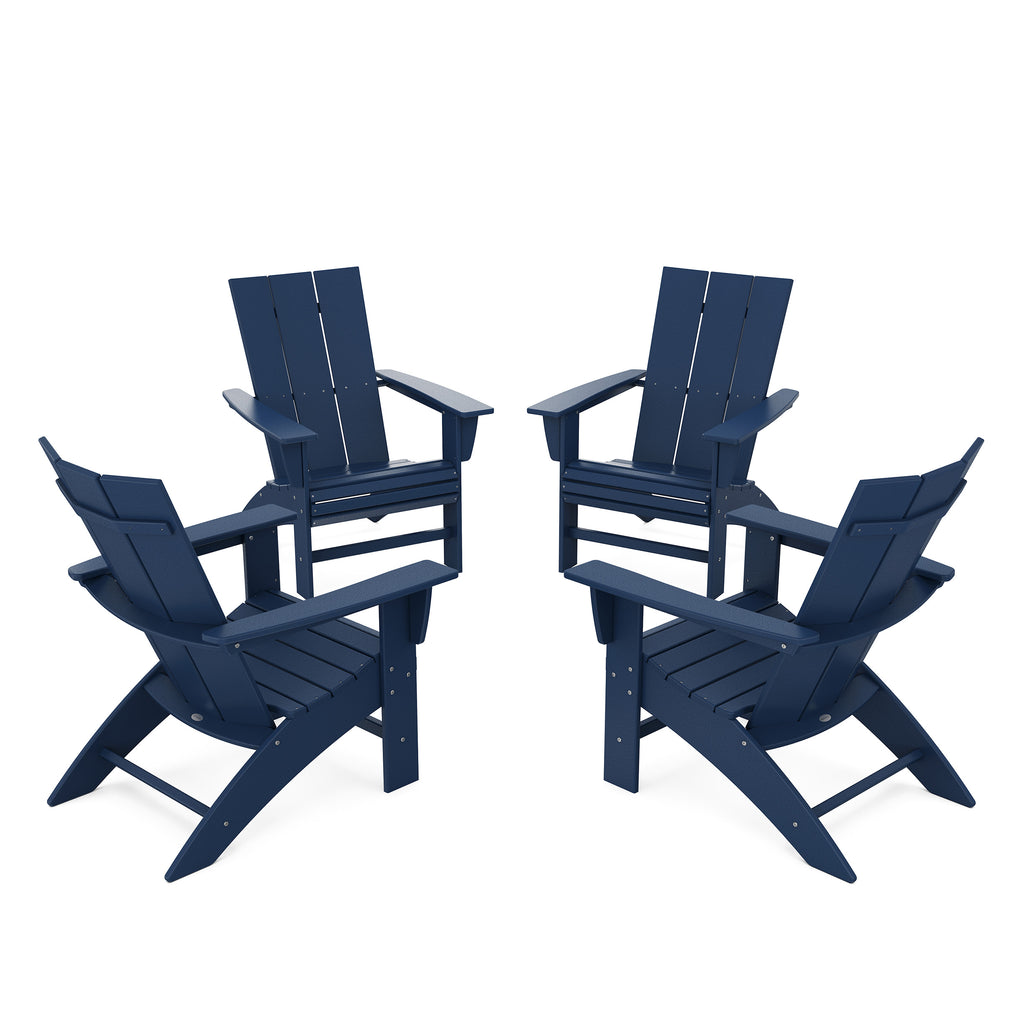 4 Piece Modern Curveback Adirondack Conversation Set Navy