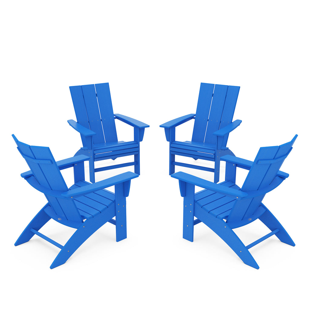 4 Piece Modern Curveback Adirondack Conversation Set Pacific Blue