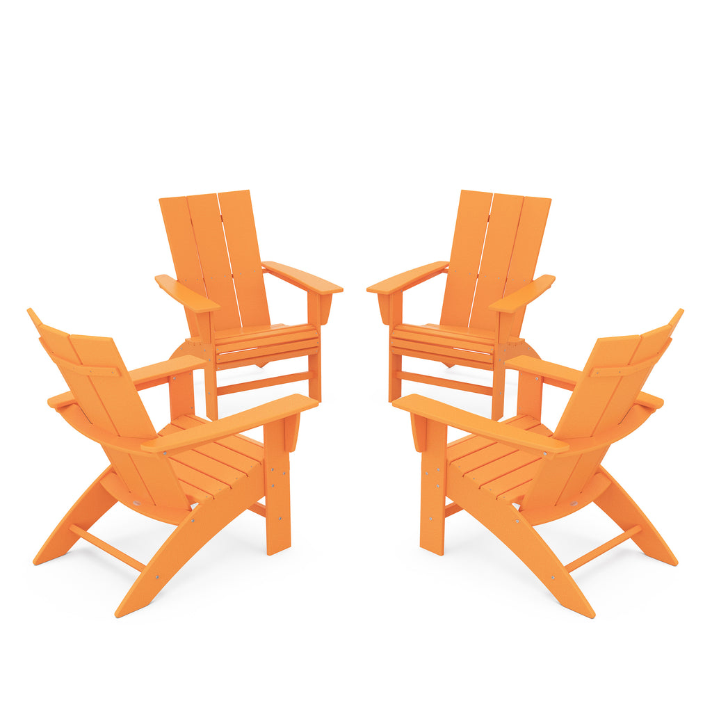 4 Piece Modern Curveback Adirondack Conversation Set Tangerine