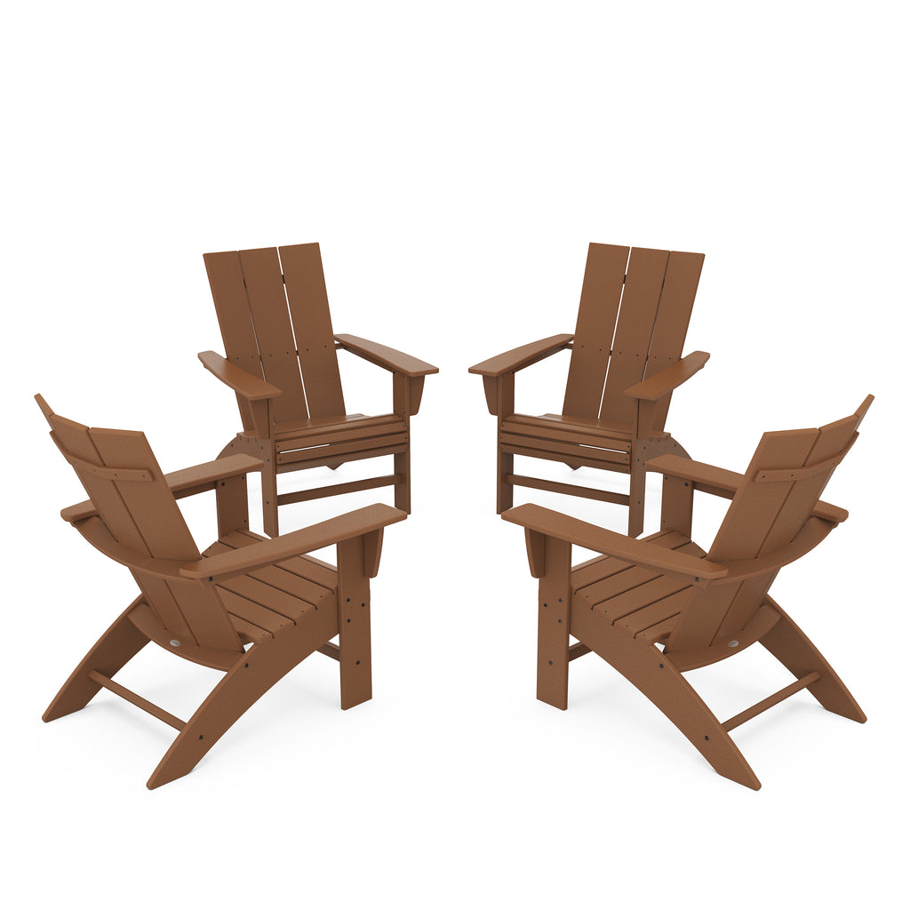 4 Piece Modern Curveback Adirondack Conversation Set Teak