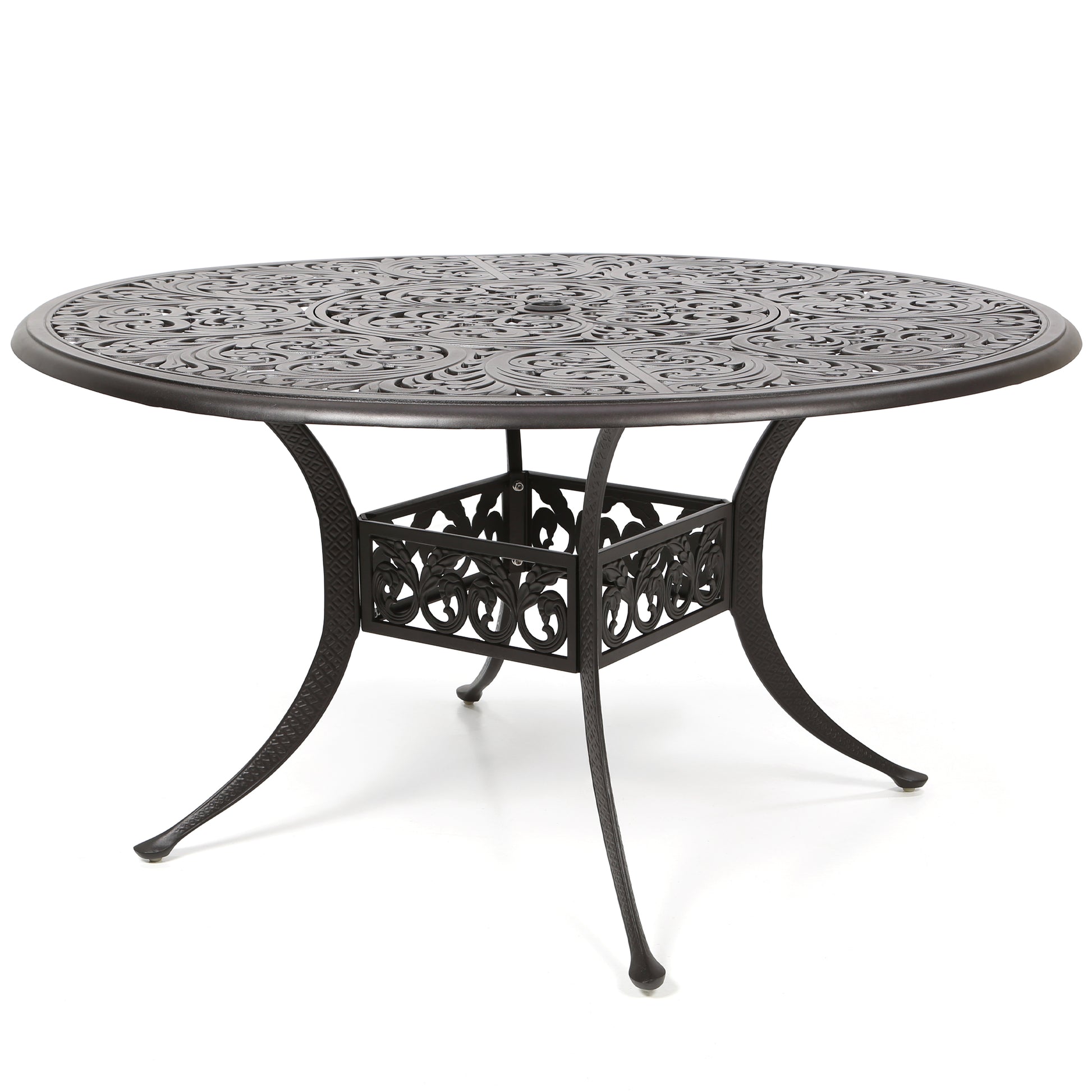 flowered 54 round patio table cover with umbrella hole 54" Round Chateau Dining Table W/ Lazy Susan by Hanamint | Cast Aluminum Dining Table
