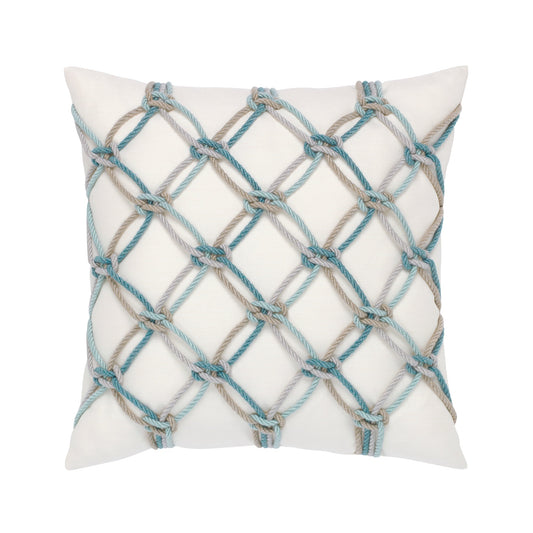 20" Square Elaine Smith Pillow  Aqua Rope