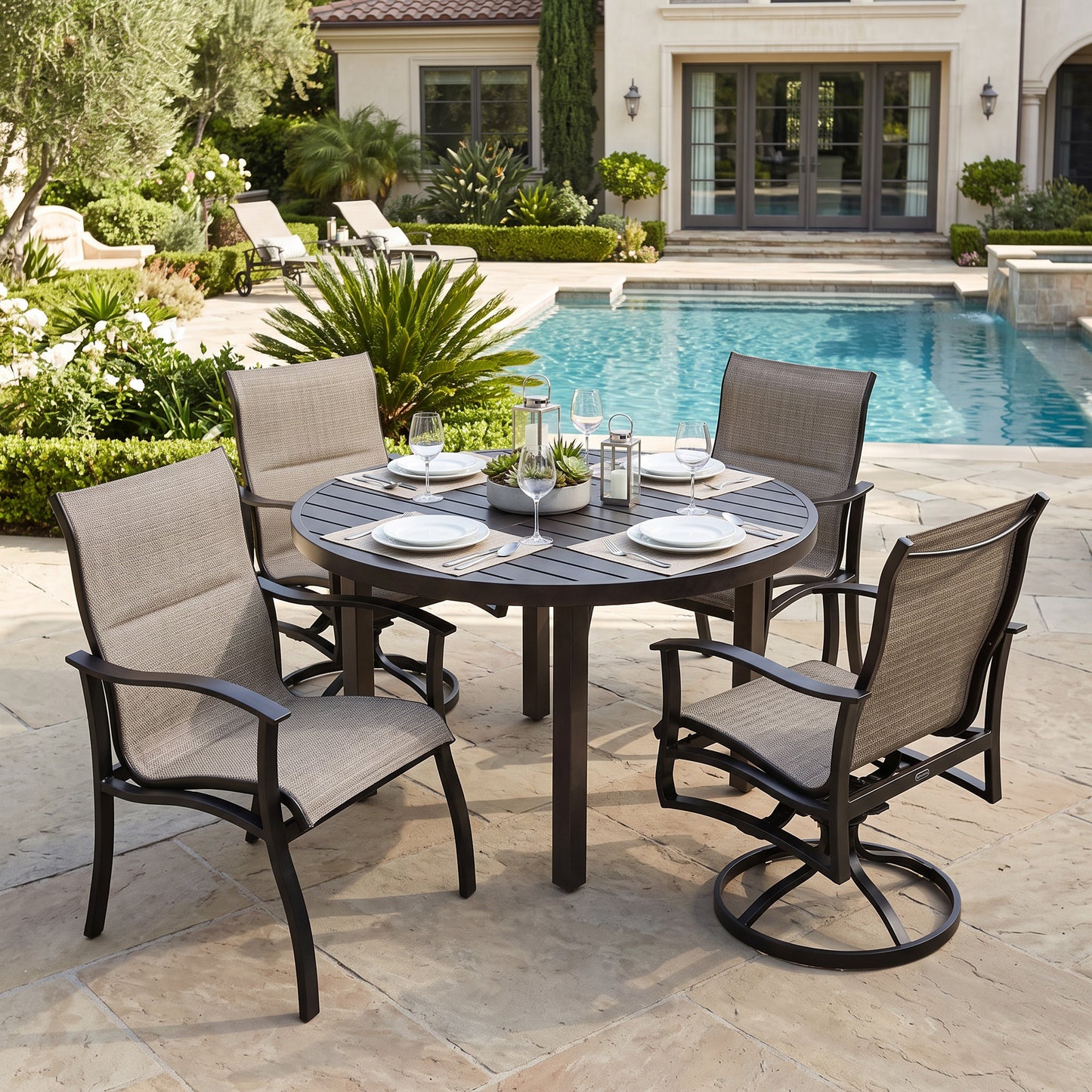Albany 5 Piece Padded Sling Low Back Dining Set, image 2