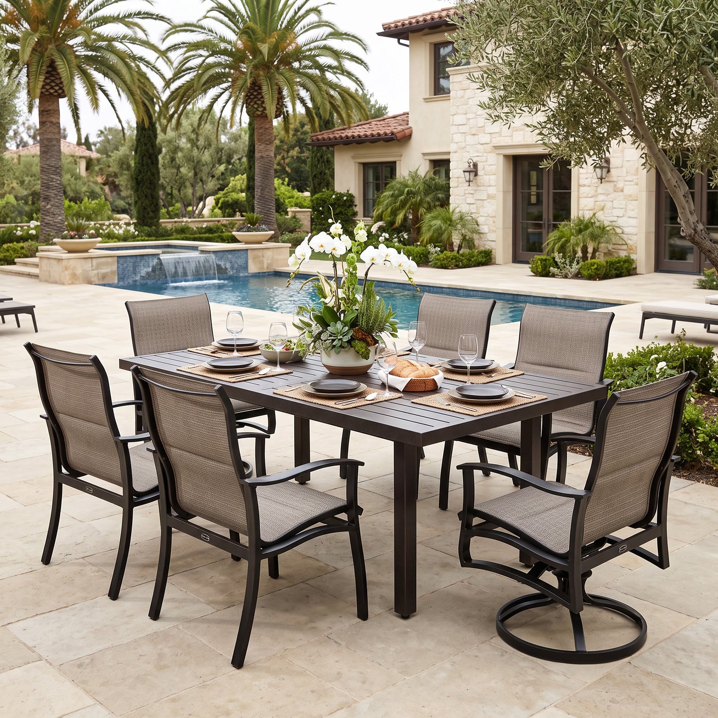Albany 7 Piece Padded Sling Low Back Dining Set, image 2