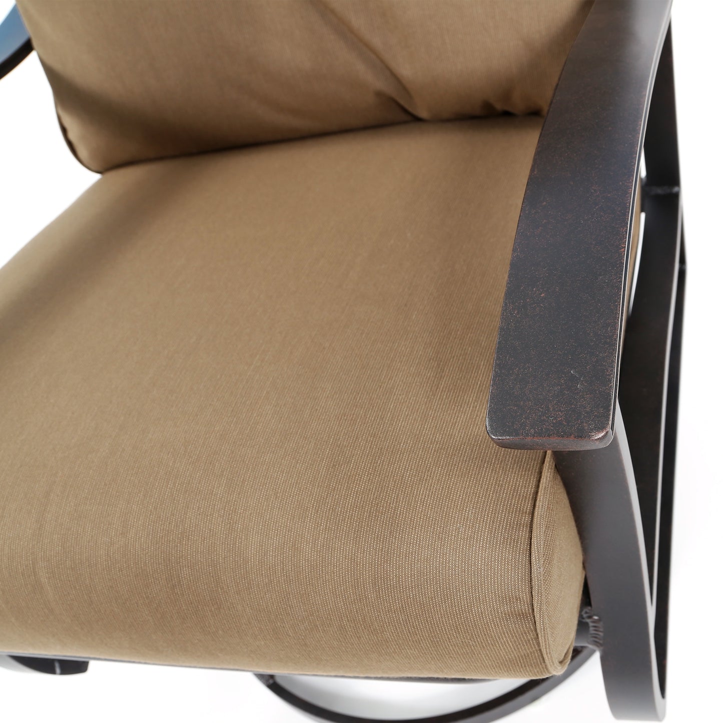 Albany Swivel Rocker Dining Chair Spectrum Caribou Cushions Autumn Rust Finish Detail, image 6