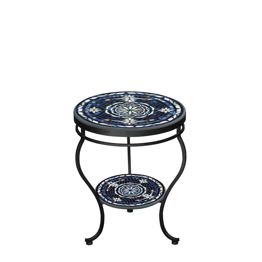 Amalfi Round Double Tiered Side Table Black Frame