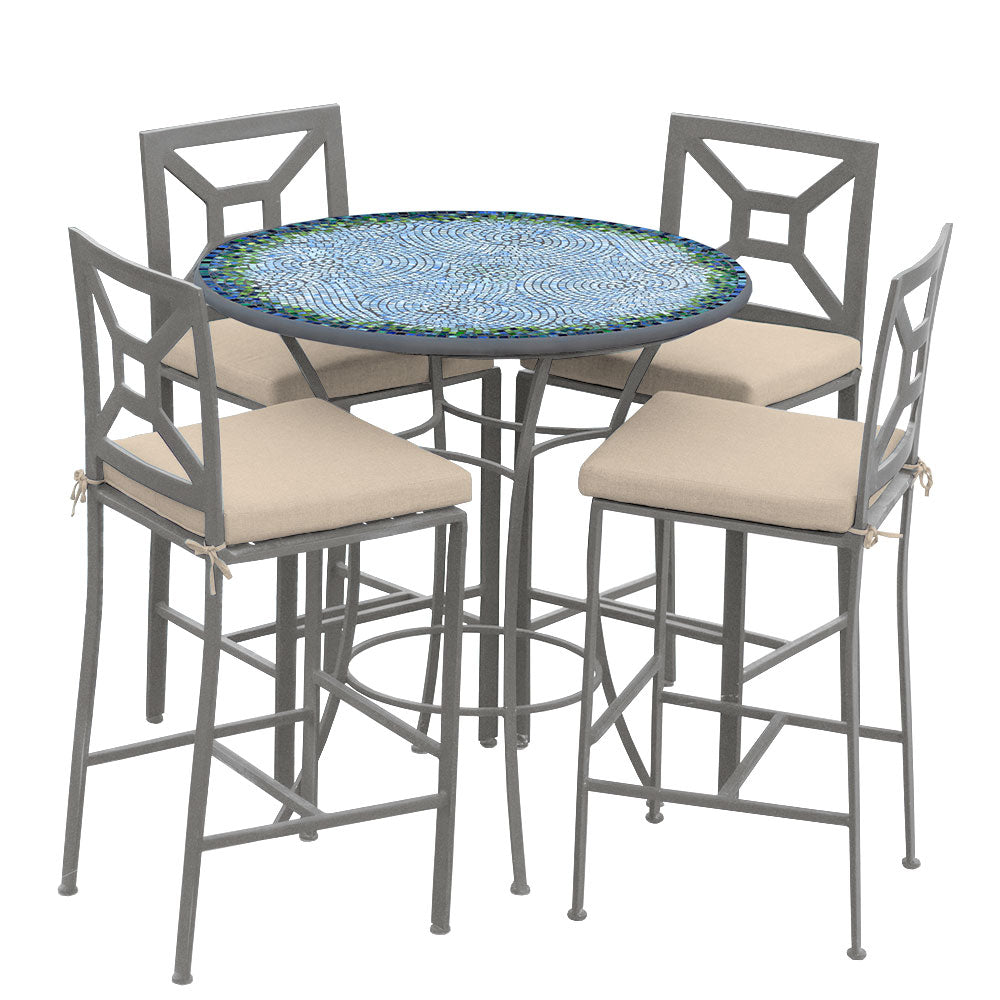 42" Round Mosaic Bar Height Dining Set with Pewter Frame