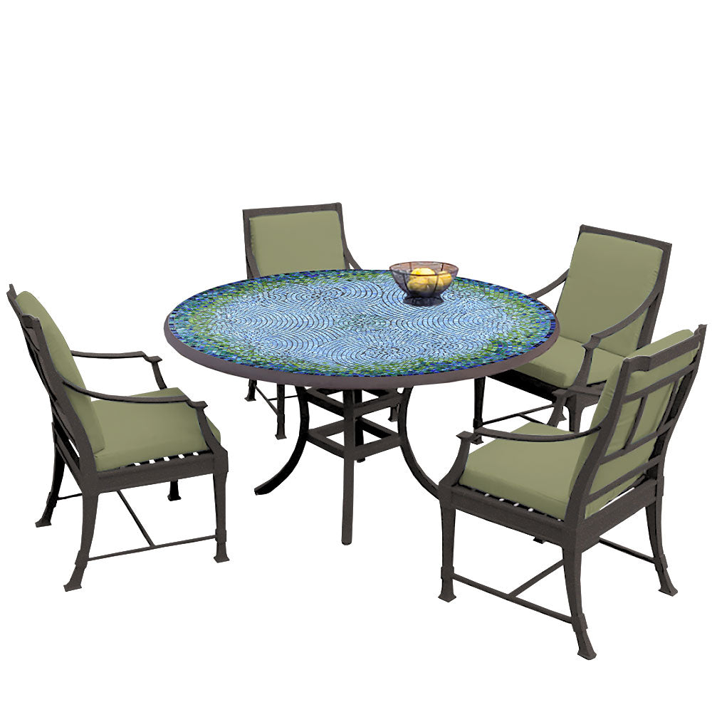 54" Round Mosaic Dining Table w/ Olympia Chairs Set with Espresso Frame