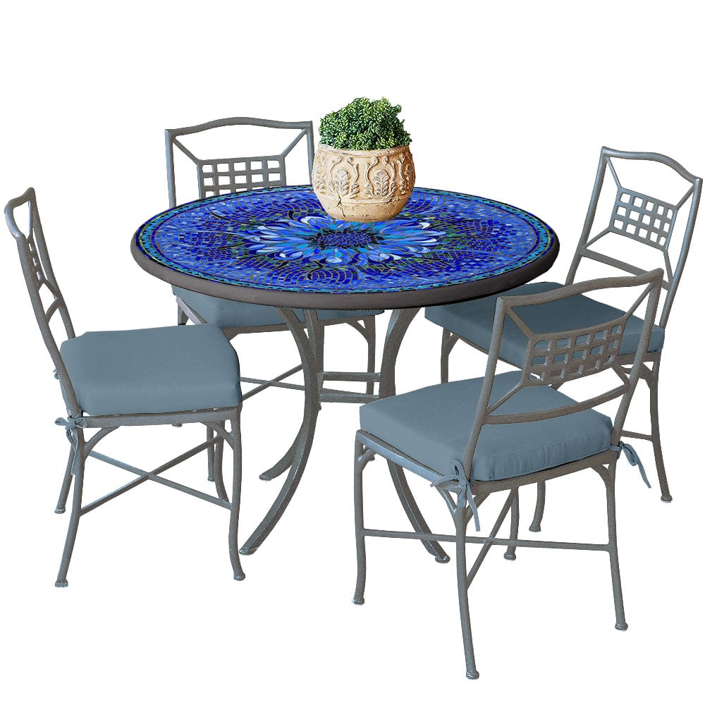 42" Round Mosaic Top Dining Set with Pewter Frame