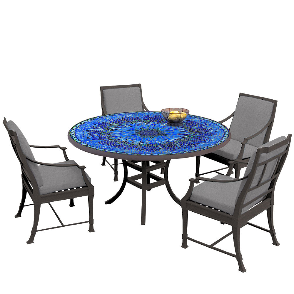 54" Round Mosaic Dining Table w/ Olympia Chairs Set with Espresso Frame