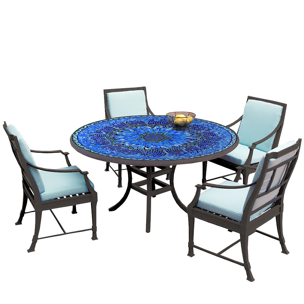 60" Round Mosaic Dining Table w/ Olympia Chairs Set with Espresso Frame