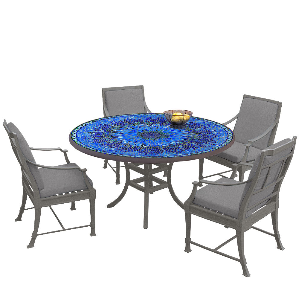 60" Round Mosaic Dining Table w/ Olympia Chairs Set with Pewter Frame