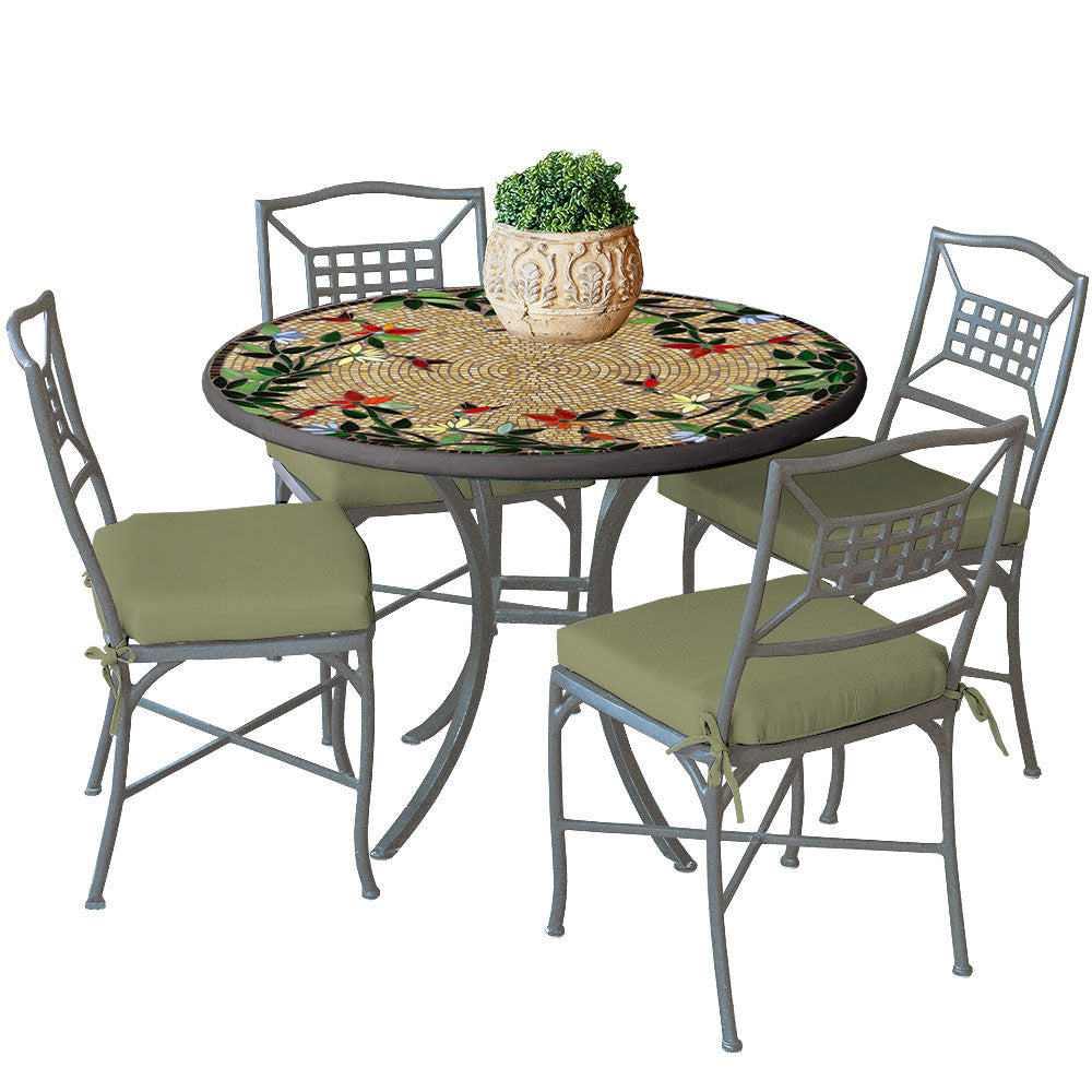 48" Round Mosaic Top Dining Set with Pewter Frame