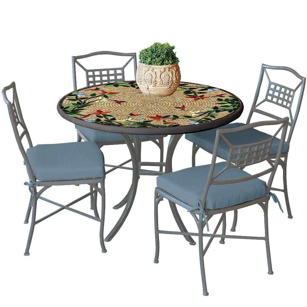 42" Round Mosaic Top Dining Set with Pewter Frame