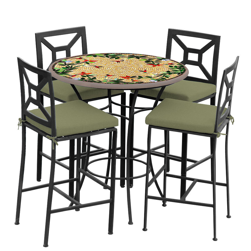 42" Round Mosaic Bar Height Dining Set with Black Frame