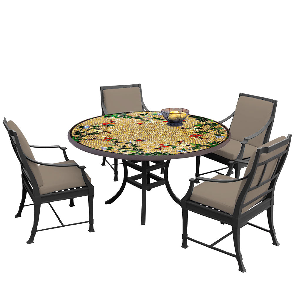 60" Round Mosaic Dining Table w/ Olympia Chairs Set with Black Frame