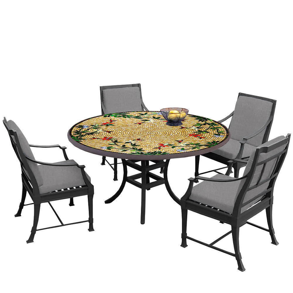 54" Round Mosaic Dining Table w/ Olympia Chairs Set with Black Frame