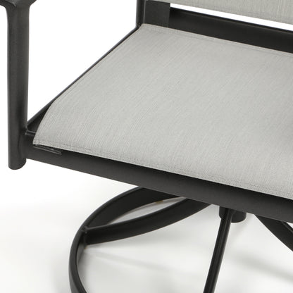 
                  Contempo Sling Swivel Rocker Dining Chair Augustine Silver Fabric Alloy Finish Detail - Image 3
                