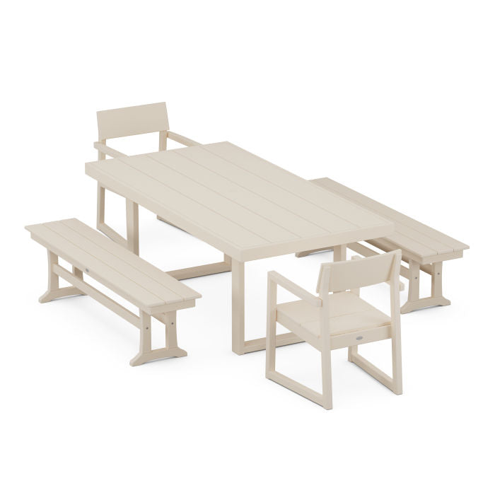 Edge 5 Piece Dining Set with Benches