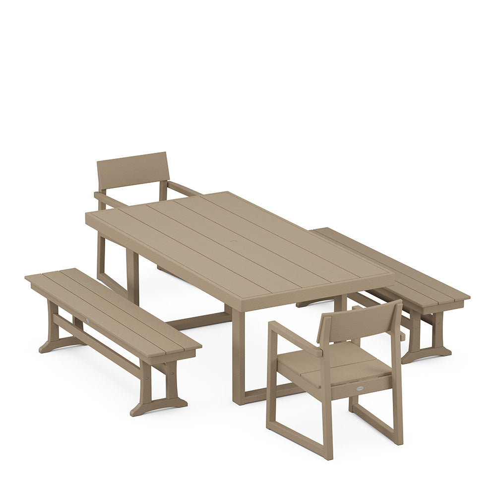 Edge 5 Piece Dining Set with Benches