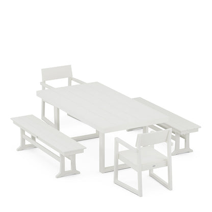 
                  EDGE 5 Piece Dining Set with Benches Vintage White - Image 9
                