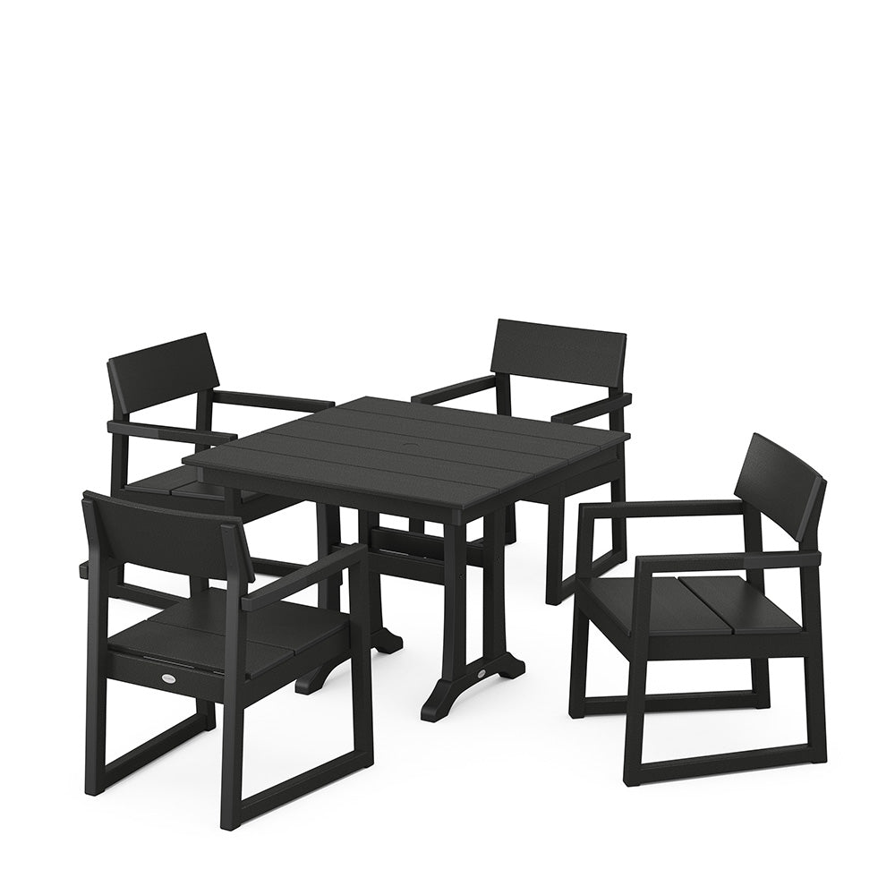 EDGE 5 Piece Farmhouse Dining Set With Trestle Legs Black