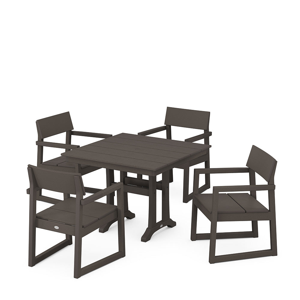 EDGE 5 Piece Farmhouse Dining Set With Trestle Legs Vintage Coffee, image 7