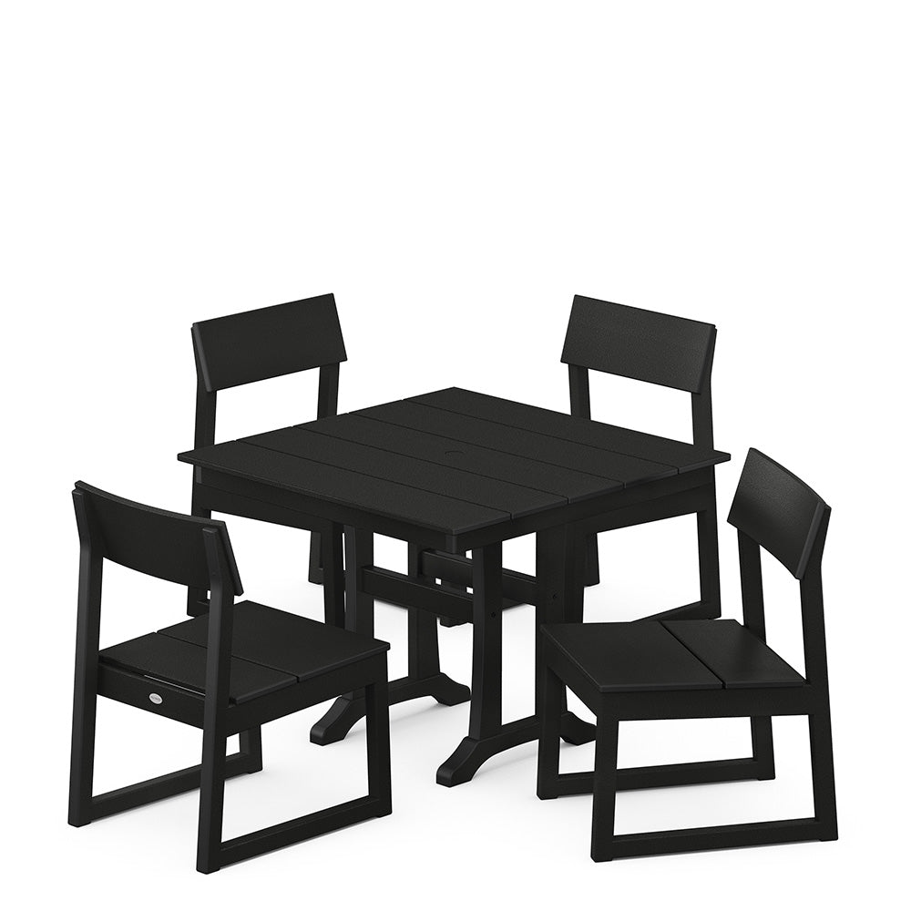 EDGE 5 Piece Farmhouse Trestle Side Chair Dining Set Black