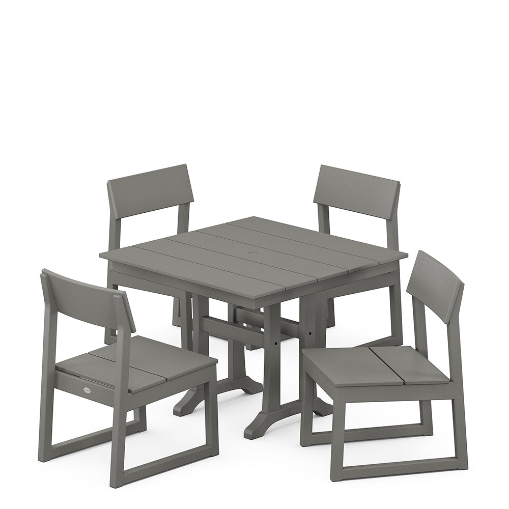 EDGE 5 Piece Farmhouse Trestle Side Chair Dining Set Grey, image 3