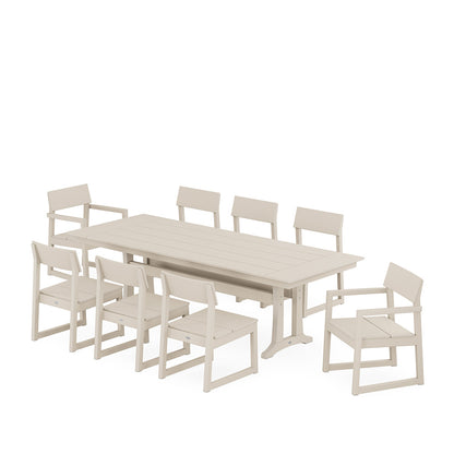 
                  EDGE 9 Piece Farmhouse Dining Set with Trestle Legs Sand - Image 5
                