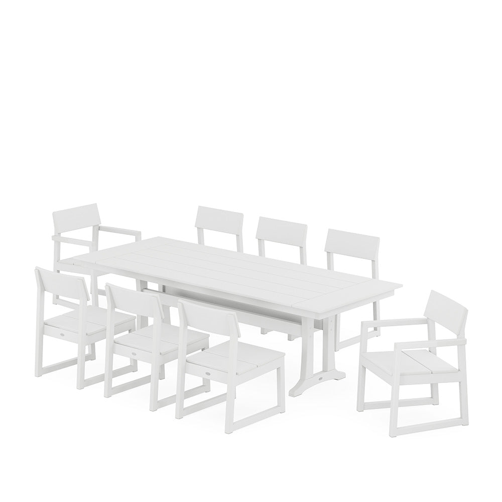 EDGE 9 Piece Farmhouse Dining Set with Trestle Legs White, image 10